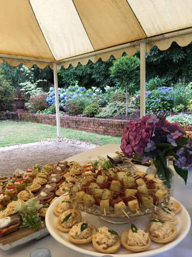 Pre nibbles ready to be enjoyed in the gardens after the ceremony